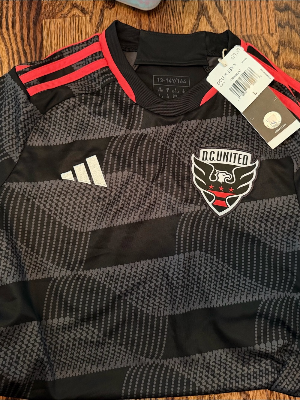 Adidas D.C. United Black & Red Youth Soccer Jersey - size L (13-14Y) NWT